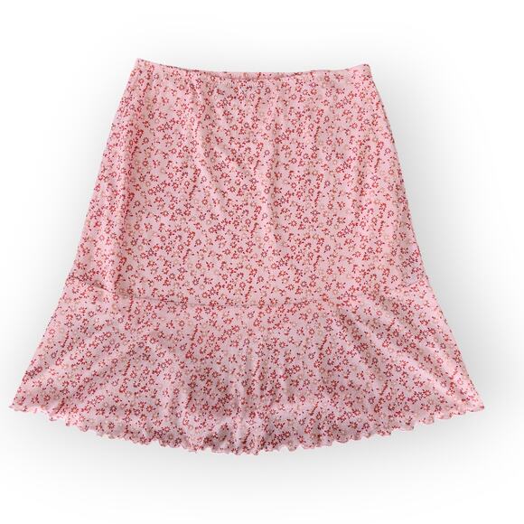 Vintage Y2K No Boundaries Pink Floral Elastic Waist Fairy Ruffle Hem Skirt M - Picture 5 of 8